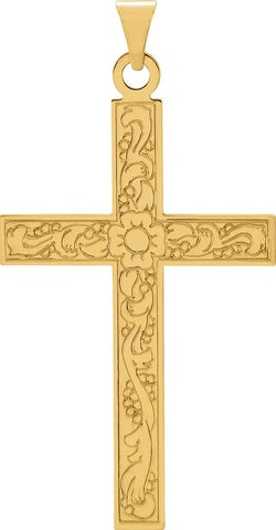 Floral True Cross 14k Yellow Gold Pendant (49x25 MM)