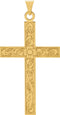 Floral True Cross 14k Yellow Gold Pendant (49x25 MM)