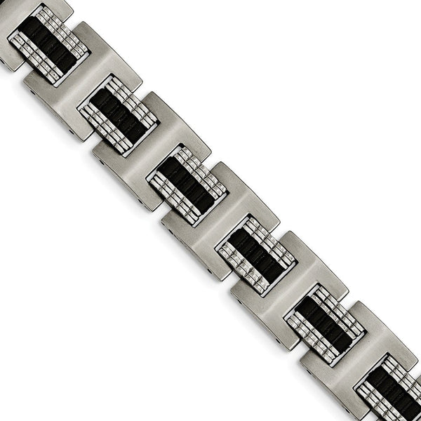 Men's Brushed and Polished Stainless Steel Black IP-Plated Bracelet, 8.75"