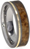 Black Ash Burl Wood, 14k Yellow Gold 5.5mm Comfort Fit Sandblasted Titanium Band, Size 5.5