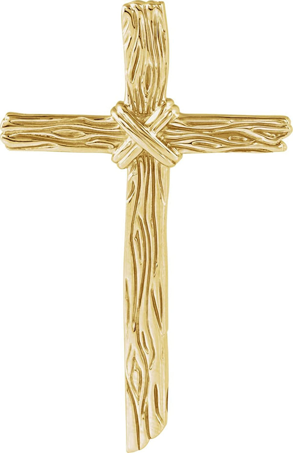 Woodgrain Cross Brushed 14k Yellow Gold Pendant (50.75X32.25MM)