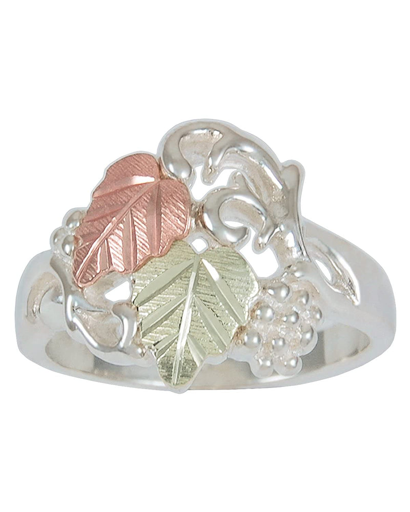 Grape Leaf Statement Ring, Sterling Silver, 12k Green and Rose Gold Black Hills Gold Motif