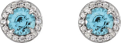 Blue-Zircon and Diamond Halo-Style Earrings, Rhodium-Plated 14k White Gold (5 MM) (.16 Ctw, G-H Color, I1 Clarity)