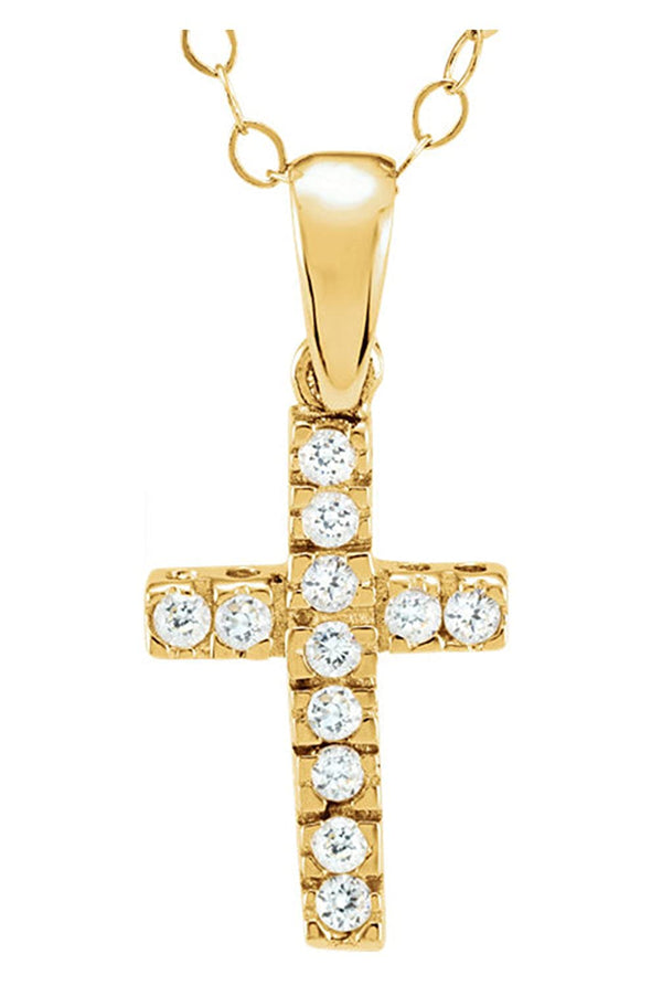 Girl's 14k Yellow Gold Cubic Zirconia Cross Pendant Necklace, 15"