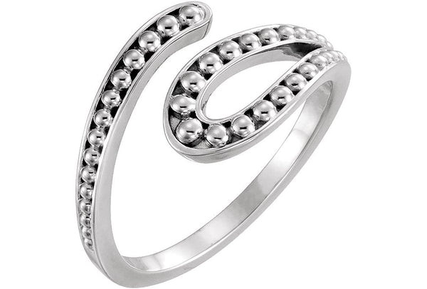 Beaded Bypass Ring, Rhodium-Plated 14k White Gold, Size 6.5