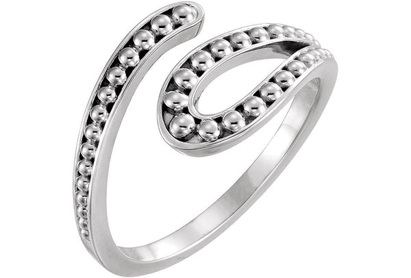 Beaded Bypass Ring, Rhodium-Plated 14k White Gold, Size 7.75