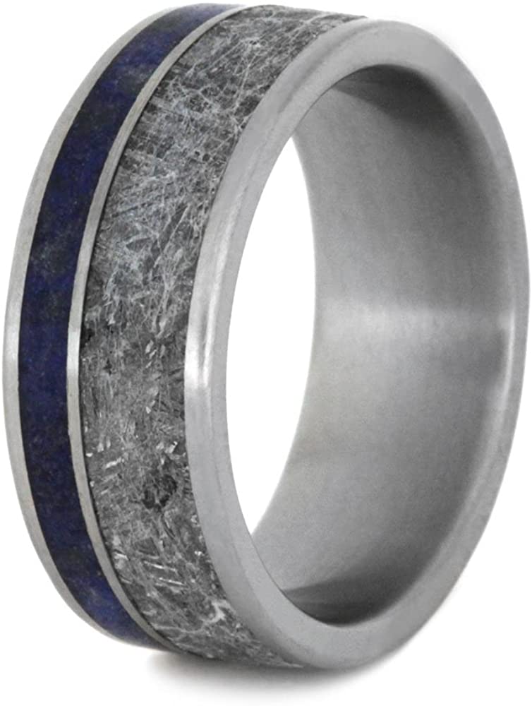 Lapis Lazuli, Gibeon Meteorite 8mm Comfort-Fit Matte Titanium Band, Size 11.75