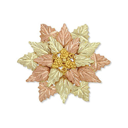 Diamond-Cut Brooch Pendant and Leaves Cluster, 10k Yellow Gold, 12k Green and Rose Gold Black Hills Gold Motif