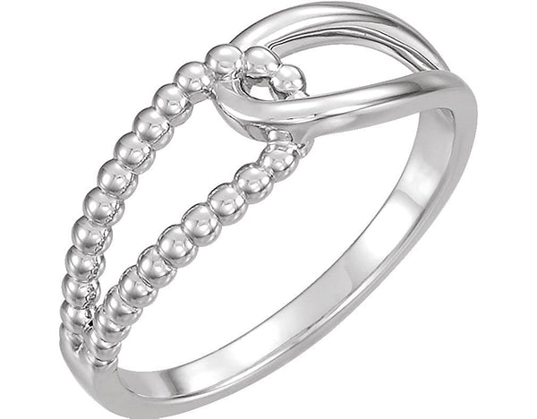 Platinum Interlocking Beaded Ring, Size 8.75