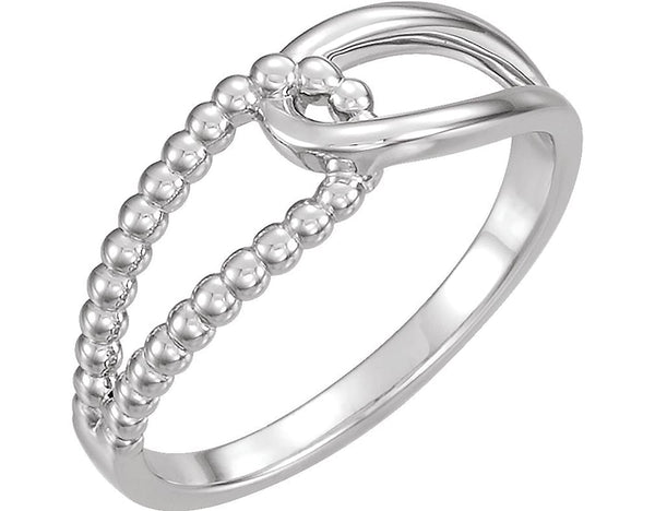 Interlocking Beaded Ring, Rhodium-Plated 14k White Gold