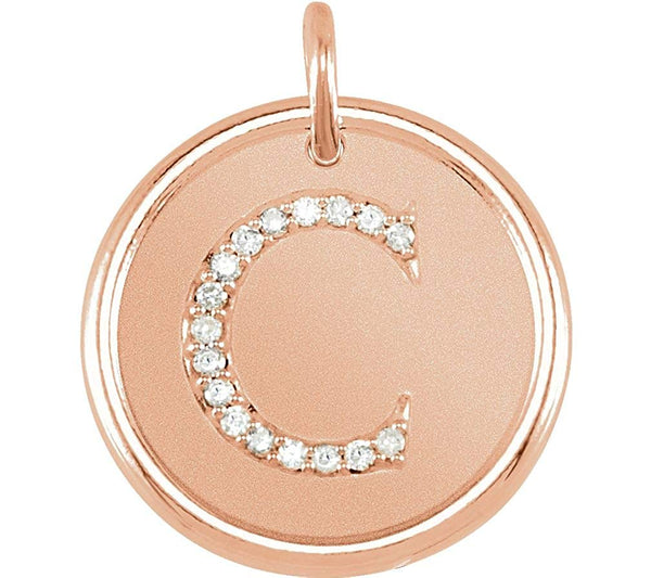 Diamond Initial "C" Pendant, 14k Rose Gold (.08 Ctw, Color G-H, Clarity I1 )