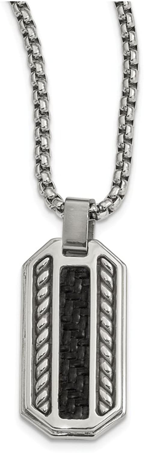 Edward Mirell Stainless Steel Black Carbon Fiber Dog Tag Pendant Necklace, 20"