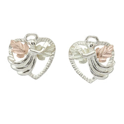 Diamond-Cut Angel Heart Stud Earrings, Sterling Silver, 12k Rose and Green Gold Black Hills Gold
