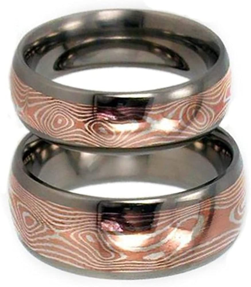 Ave 369 Copper and Silver Mokume Gane Titanium Couples Wedding Rings