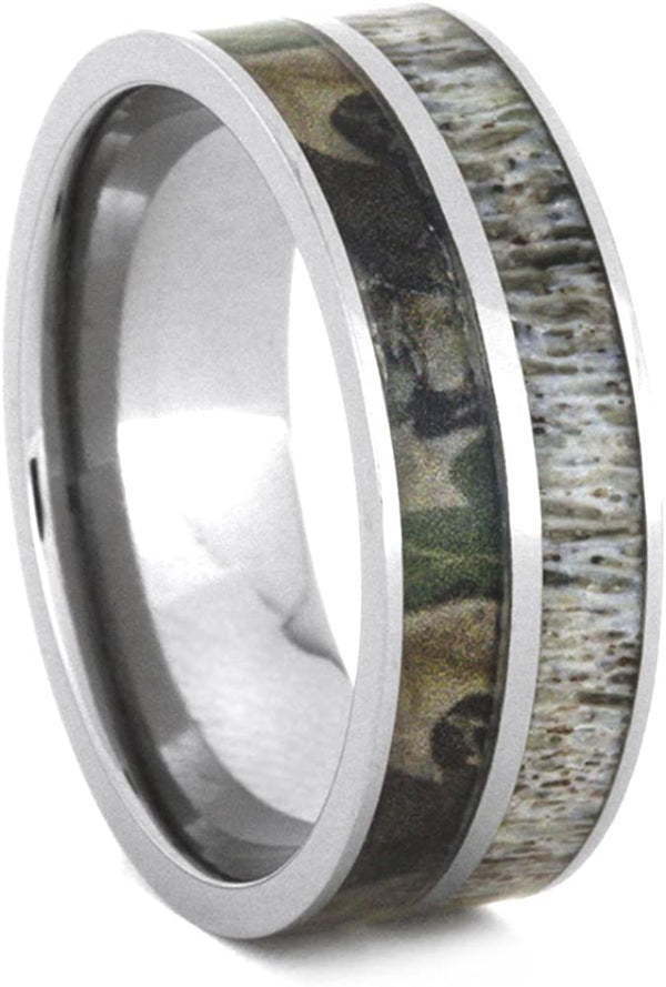 Deer Antler, Camo Print 8mm Comfort-Fit Titanium Ring