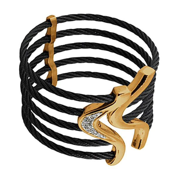Tango Collection Black Titanium and Bronze Cable 44mm White Sapphire Flexible Cuff Bracelet, 6"