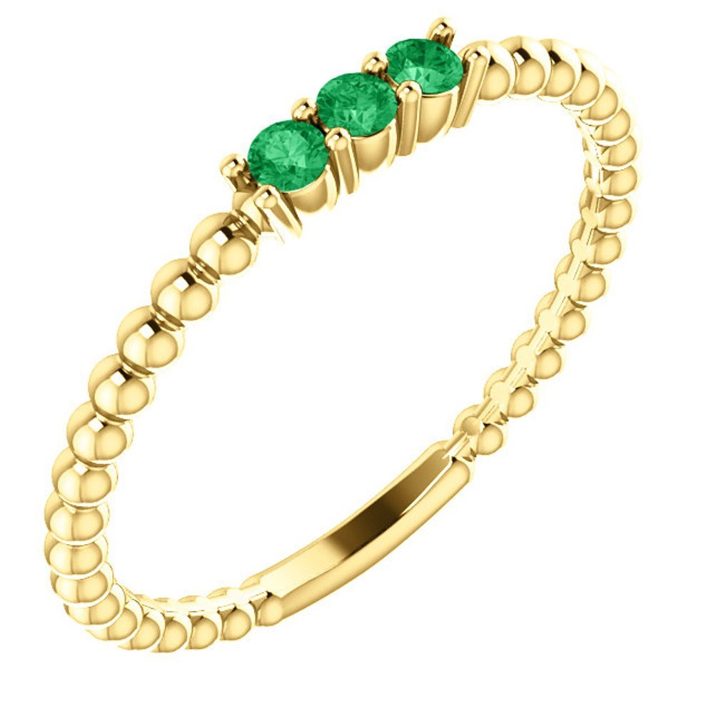 Chatham Created Emerald Beaded Ring, 14k Yellow Gold, Size 6