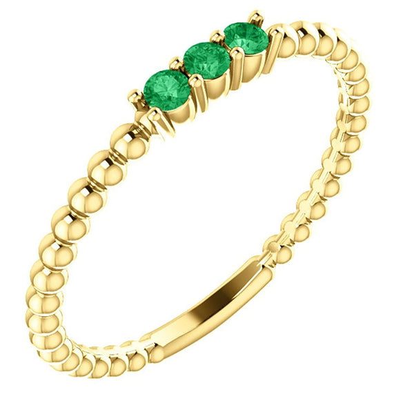 Emerald Beaded Ring, 14k Yellow Gold, Size 6.75