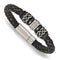 Men's Antiqued and Polished Stainless Steel Braided Leather Bracelet, 8.25"