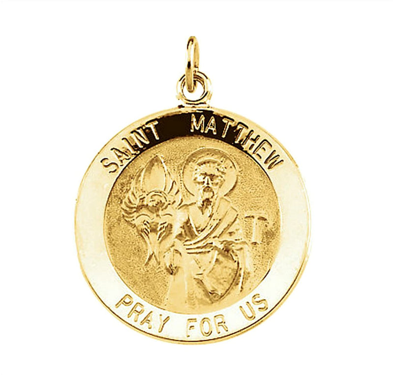 14k Yellow Gold Round St. Matthew Medal (18MM)