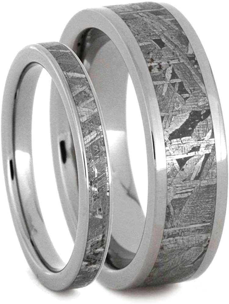 Gibeon Meteorite Comfort-Fit Titanium Band, His and Hers Wedding Set, M14.5-F9.5