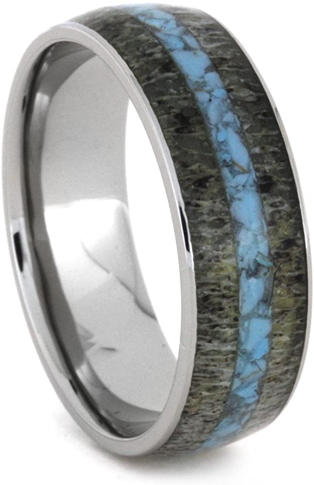 Turquoise, Deer Antler 8mm Comfort-Fit Titanium Wedding Band, Size 5