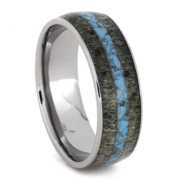 Turquoise, Deer Antler 8mm Comfort-Fit Titanium Wedding Band