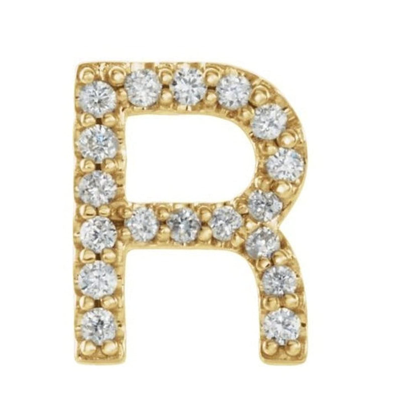 14k Yellow Gold Gold Diamond Letter 'R' Initial Stud Earring (Single Earring) (.07 Ctw, GH Color, I1 Clarity)