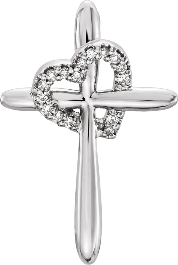 Platinum Diamond Heart Cross Pendant (.04 Ctw, G-H Color, I1 Clarity)