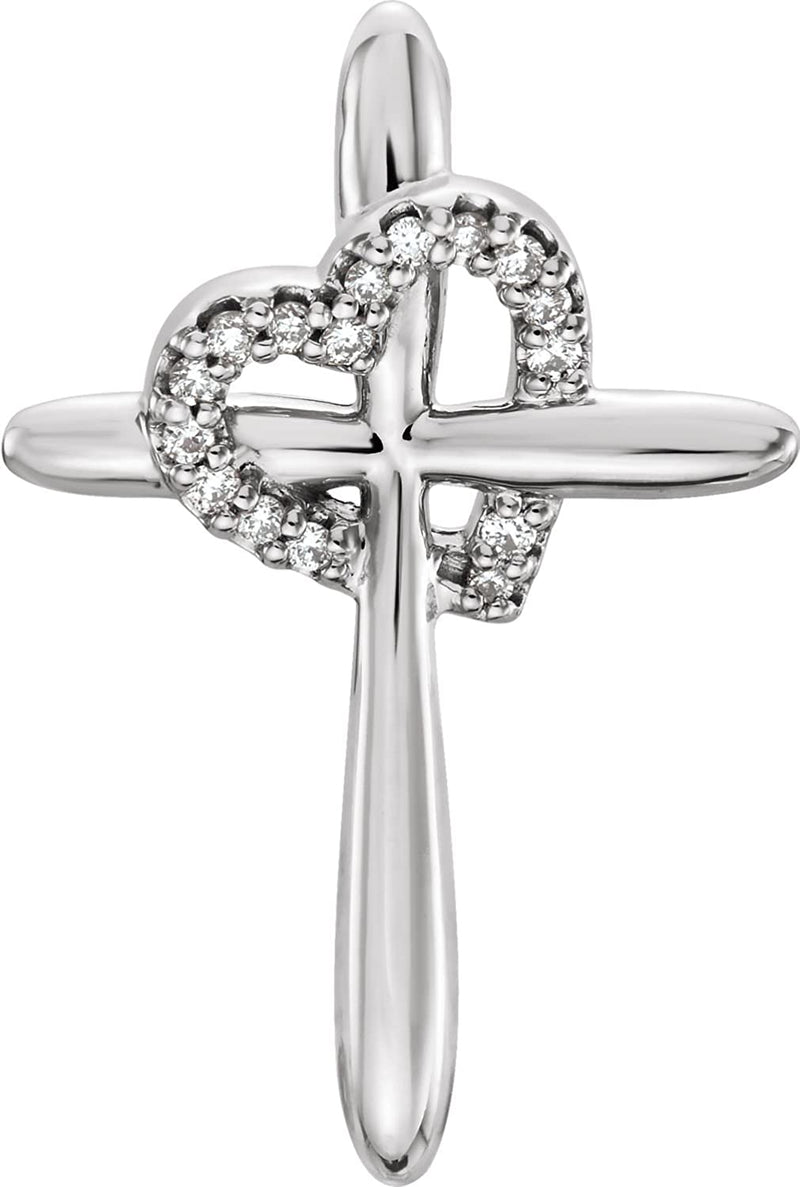 Diamond Heart Sterling Silver Cross Pendant (.04 Ctw, G-H Color, I1 Clarity)