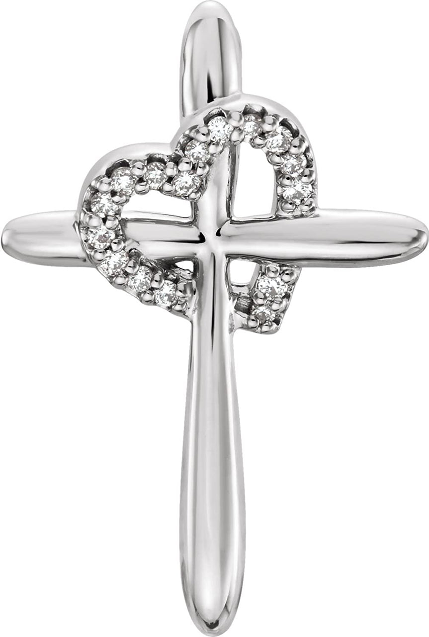 Diamond Heart Rhodium-Plated 14k White Gold Cross Pendant (.04 Ctw, G-H Color, I1 Clarity)