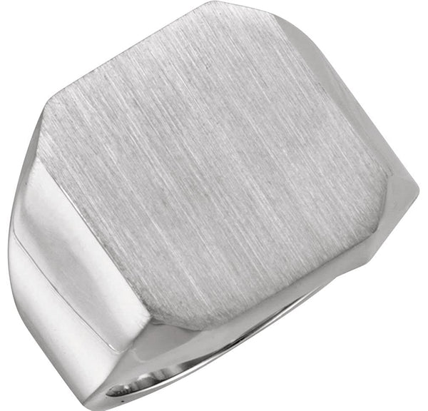 Men's Brushed Signet Ring, 18X16mm 18kX1 White Gold, Size 8 (18X16MM)