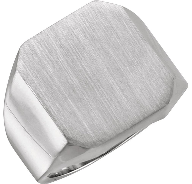 Men's Brushed Signet Ring, 14kX1 White Gold (18X16MM)
