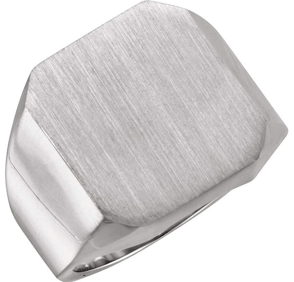 Men's Brushed Signet Ring, 10kX1 White Gold (18X16MM)