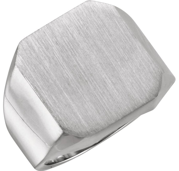 Men's Brushed Signet Ring, 18k White Gold (18X16MM)