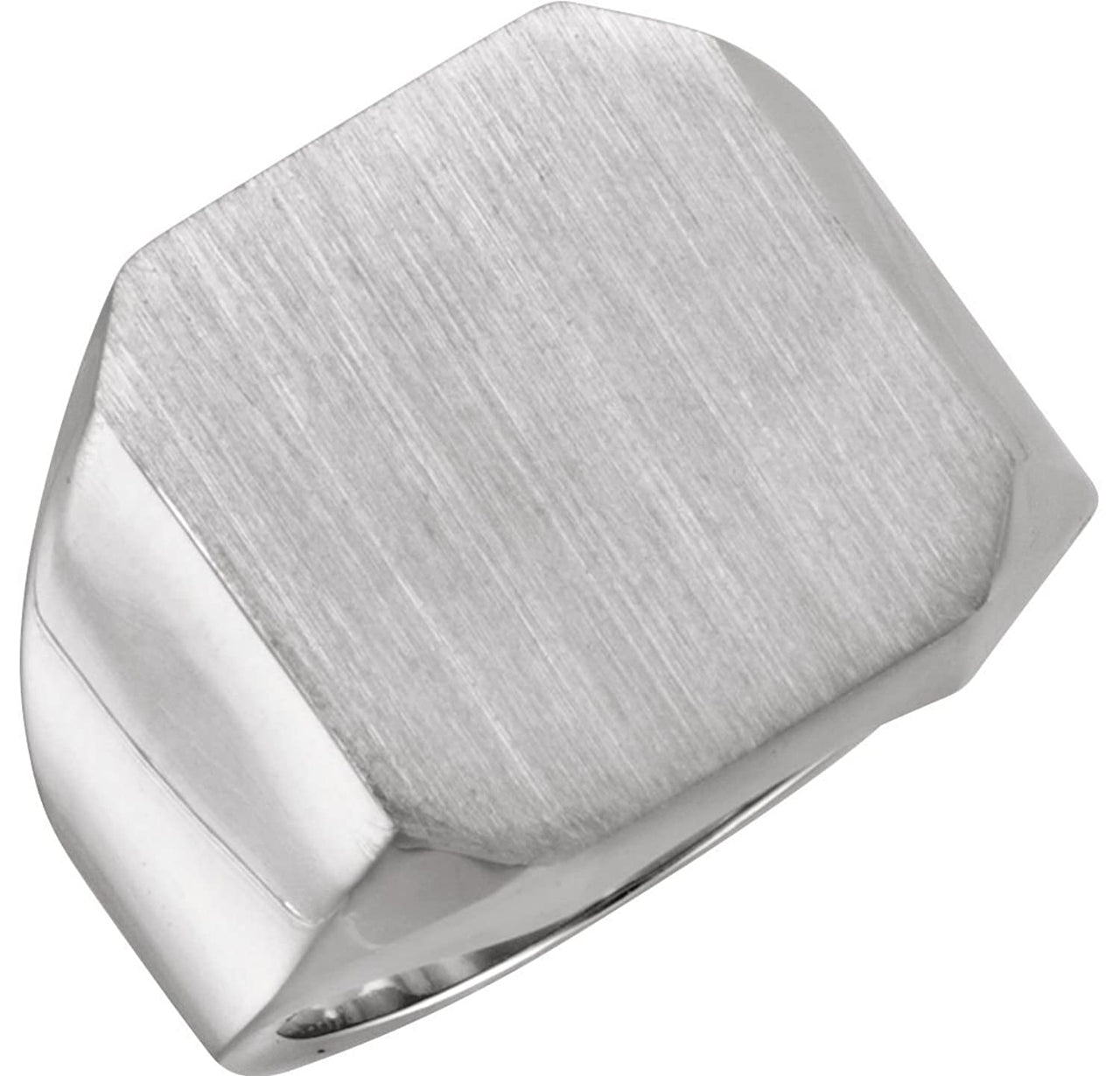 Men's Brushed Signet Ring, 18k Palladium White, Size 8 (18X16MM)