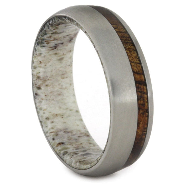 Antler Sleeve, Koa Wood Stripe 6mm Comfort-Fit Matte Titanium Wedding Band