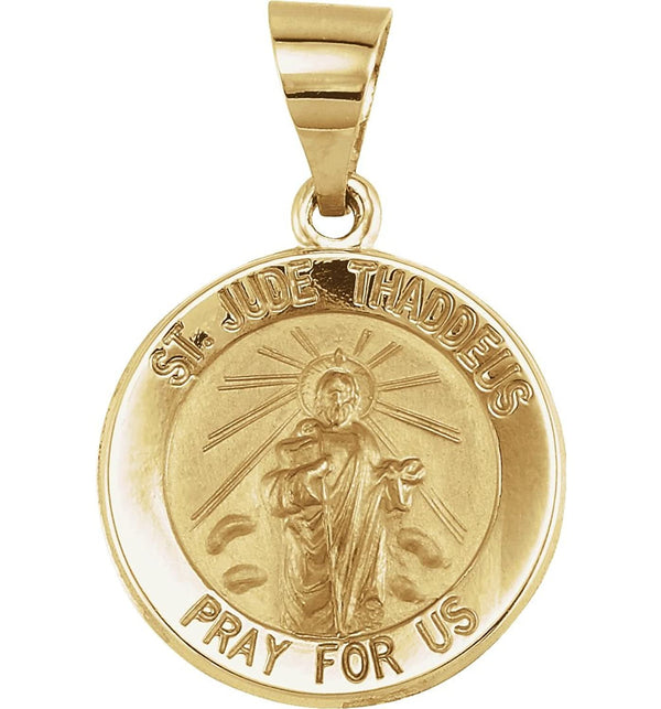 14k Yellow Gold Round Hollow St. Jude Medal (14.75 MM)