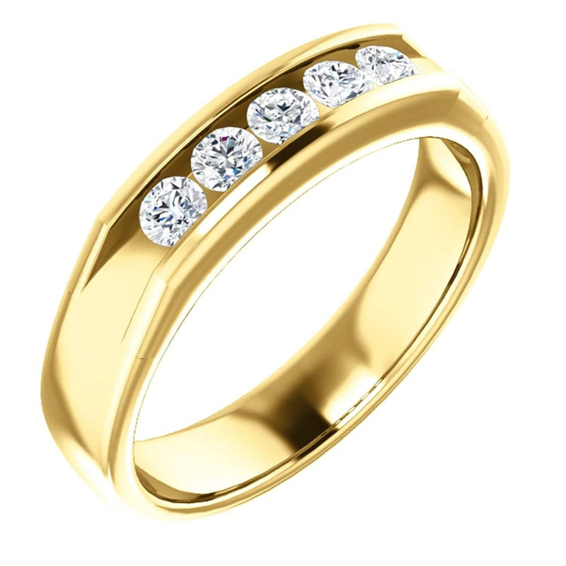 Men's 5-Stone Diamond Wedding Band, 14k Yellow Gold (.5 Ctw, Color G-H, SI2-SI3 Clarity) Size 10