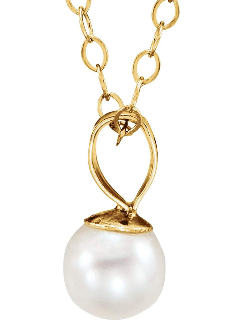 Girl's Freshwater Cultured Akoya Pearl 14k Yellow Gold Necklace (5mm), 15"