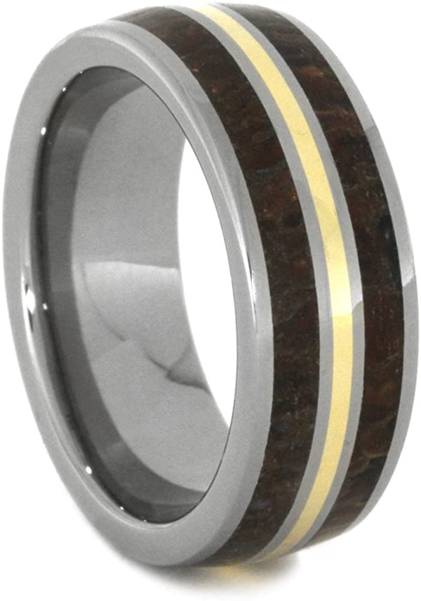 Dinosaur Bone, 14k Yellow Gold 8mm Comfort-Fit Titanium Wedding Band, Size 12.75