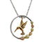 Hummingbird Pendant Necklace, Sterling Silver, 10k Yellow Gold, 12k Green and Rose Gold Black Hills Gold Motif, 18"