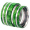 Green Box Elder Burl Wood Comfort-Fit Titanium His and Hers Wedding Band Set, M10-F9