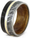 Dinosaur Bone, Gibeon Meteorite, Titanium, 14k Yellow Gold 10mm Comfort-Fit Whiskey Barrel Oak Wood Band, Size 14