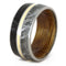 Dinosaur Bone, Gibeon Meteorite, Titanium, 14k Yellow Gold 10mm Comfort-Fit Whiskey Barrel Oak Wood Band