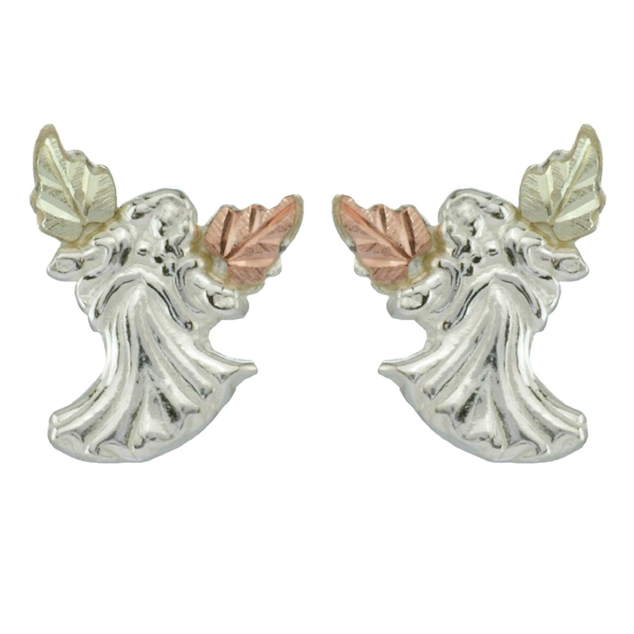 Angel Stud Earrings, Sterling Silver, 12k Green Gold, 12k Rose Gold Black Hills Gold