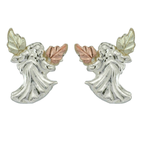 Angel Stud Earrings, Sterling Silver, 12k Green Gold, 12k Rose Gold Black Hills Gold