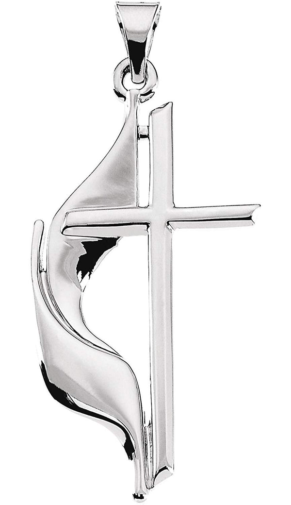 Men's Methodist Cross Pendant, Rhodium Plated 14k White Gold (30MM)