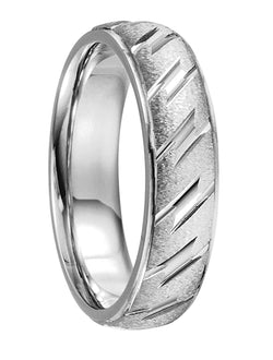 Platinum Ice-Finish, Diamond-Cut Grooved 6mm Comfort-Fit Band
