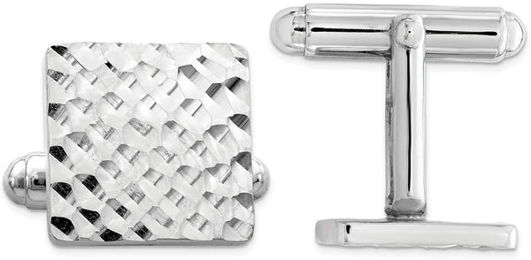 Italian Rhodium-Plated Sterling Silver Diamond-Cut Square Cuff Links, 15 Millimeters